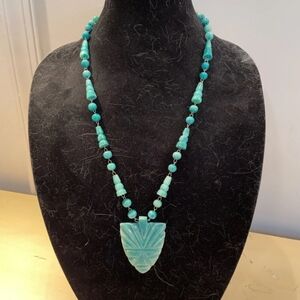 Vintage Jade African Arrow Pendant Necklace Jewelry Beaded Chain